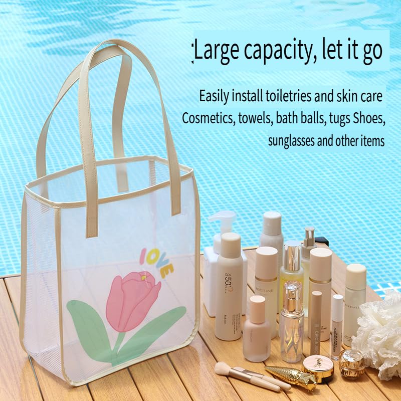 Jelly PVC Beach Bag Tote - Spacious Water Resistant Shoulder Bag Floral Love Print Transparent for Pool Travel Party (13x27x31cm)3