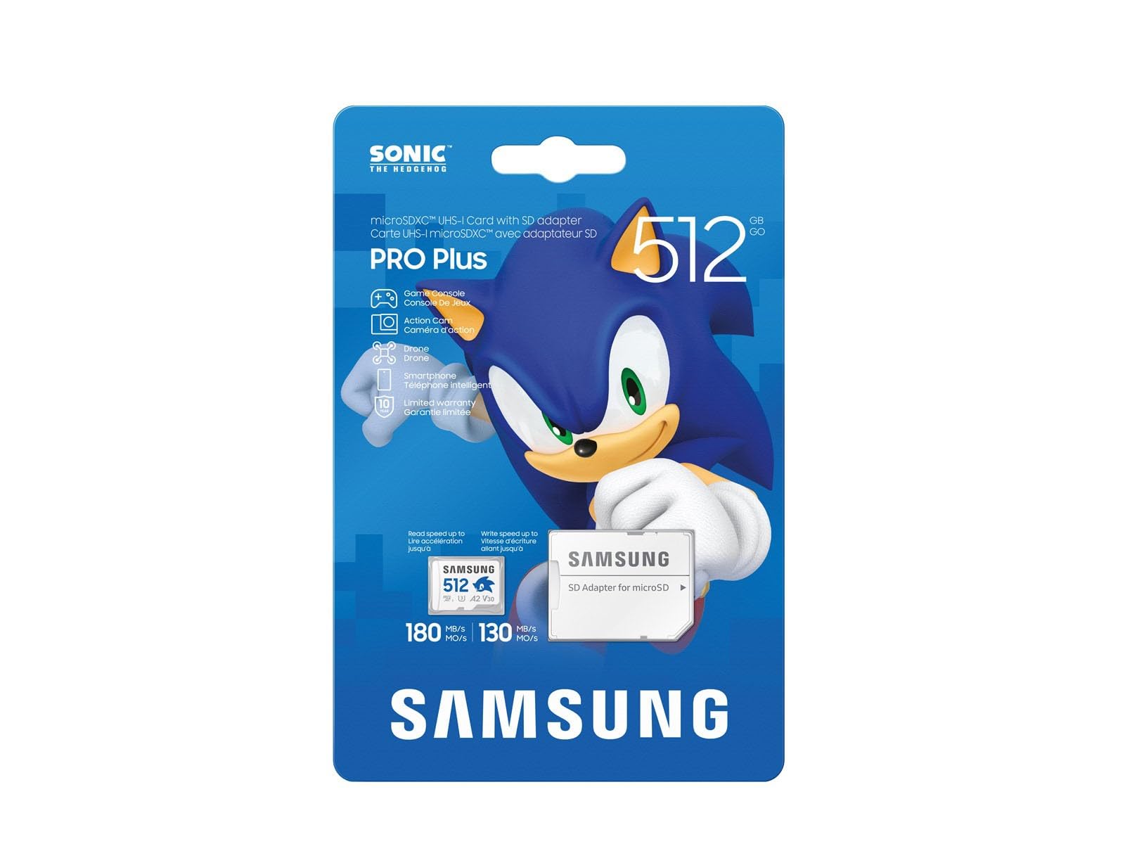 Samsung Memory MB-MD512SA Sonic PRO Plus MicroSD Card for Gaming Console, Action Cam and Drones, 512GB, UHS-I U3, Up to 180MB/s