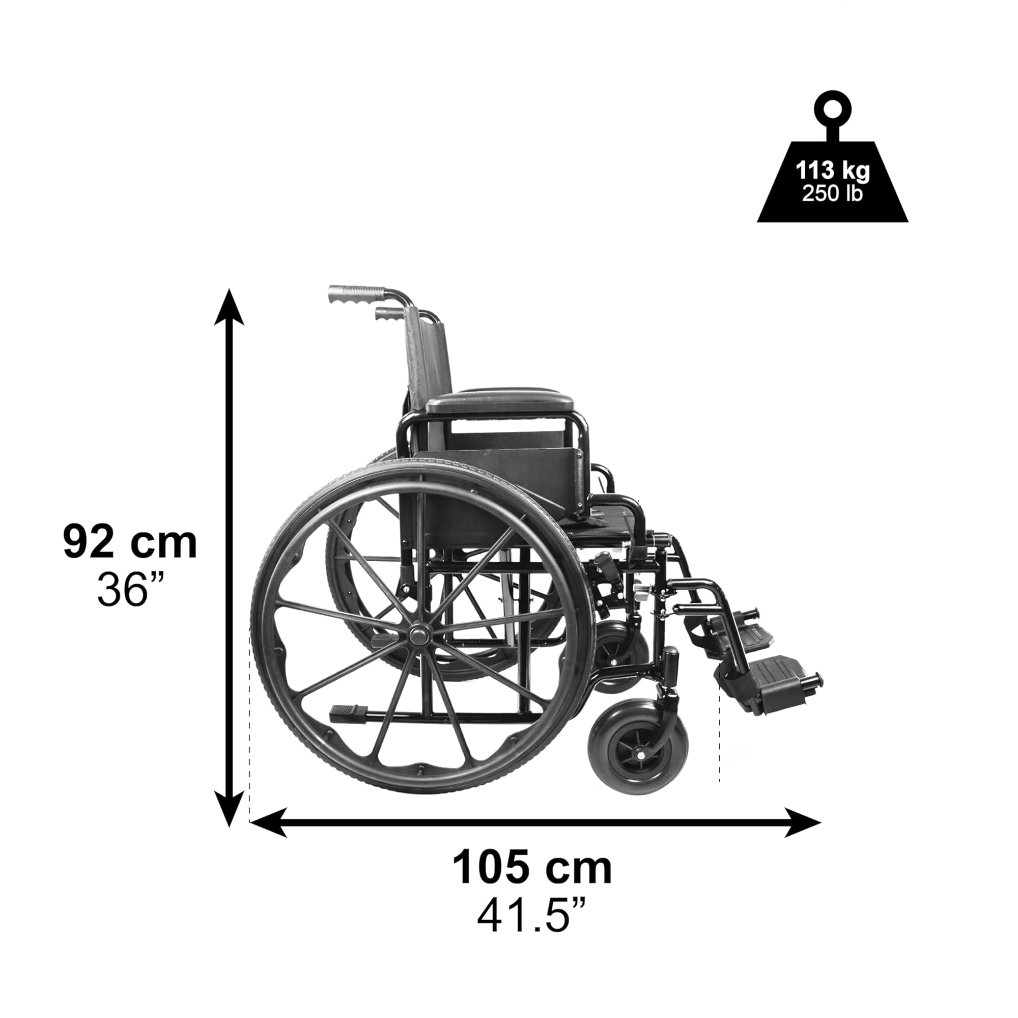 PEPE Mobility Fauteuil Roulant Autopropulsé Pliable Léger, Acier, Noir