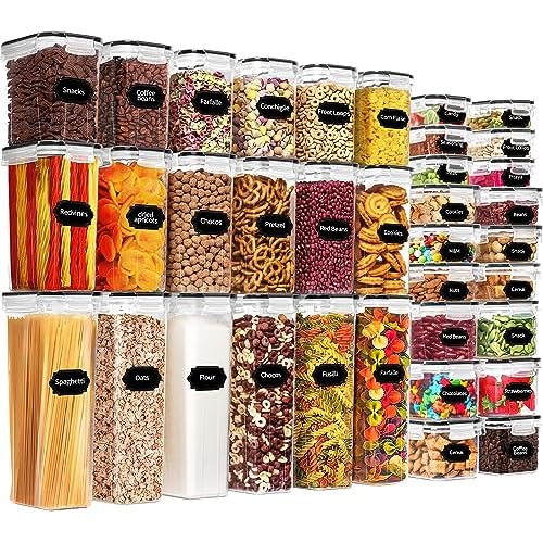Skroam 36 Pack Airtight Food Storage Containers for Kitchen Pantry Organizers and Storage, BPA Free, Plastic Kitchen Storage Containers with Lids for Flour, Sugar, and Cereal, Labels & Marker