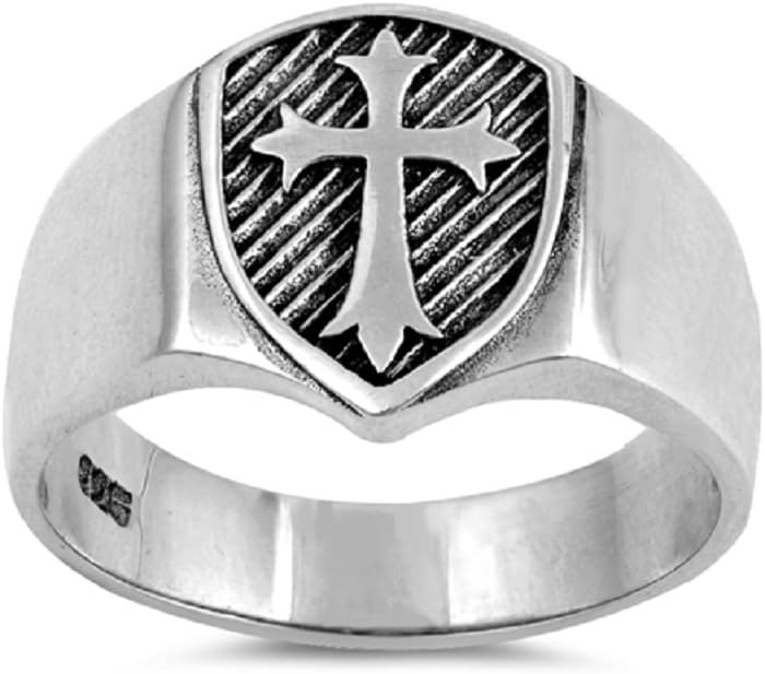 CloseoutWarehouse 925 Sterling Silver Medieval Cross Shield Ring