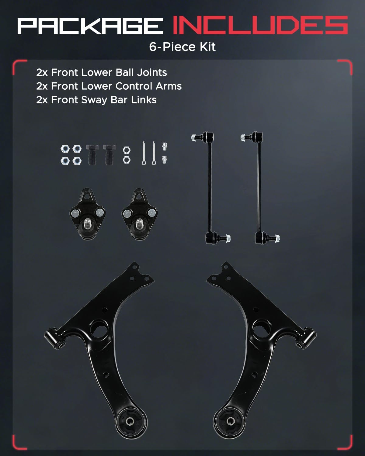 6PCS Suspension Kit Fits for Toyota Corolla 2014-2019 Front Lower Control Arm w/Ball Joints Sway Bar Stabilizer Link