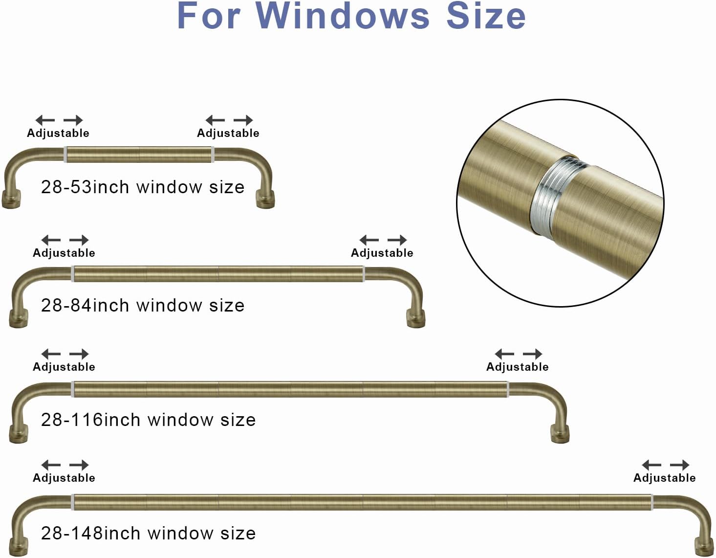 Splicing Room Darking Curtain Rods for Windows 28-84”, 1inch Diameter Wrap Around Adjustable Drapery Blackout Curtain Rod, Antique Bronzel