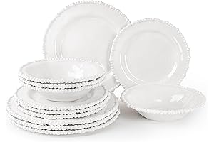AELS Beaded Melamine Dinnerware Set - Elegant Dining Essential for Indoor and Outdoor Entertaining