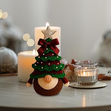 Christmas Crochet Kit Easy Beginner Yarn Supplies Set Fun Creative DIY | Festive Christmas Beginner Tree Gnome Kit for Home Kids Teens Women Girls Christmas Halloween Holiday Home Crafting