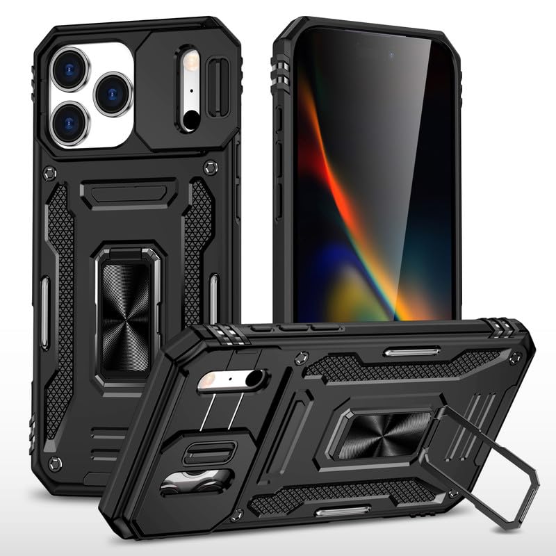 Image of Slide Camera Cover with Ring Holder Mobile Phone Back Cover for iPhone 17 Pro - Black