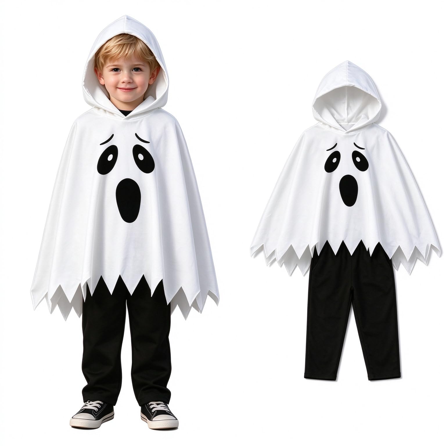 Kids Ghost Costume Hooded Cape Toddler Halloween Fancy Dress Outfit — image 1