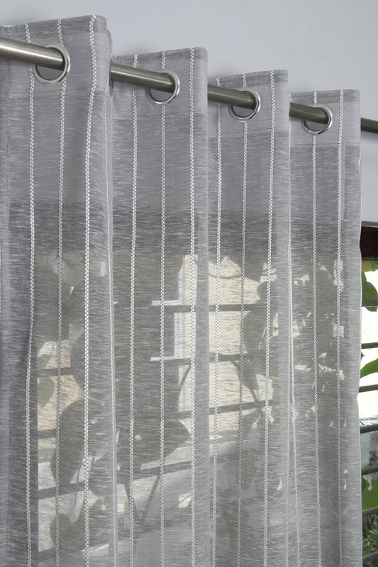Image of Exporthub Sheer Linen Cotton Curtains for Window 5 Feet Set of 1 Pc, Grey - Light Filtering Breathable Fabric Drapes for Living Room & Bedroom (EHSPR055 54 1)