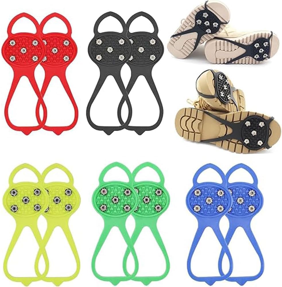 5 Pack Adult Universal Non-Slip Gripper Spikes, 2025 New Universal Non Slip Gripper Spikes for Shoes, 5-Tooth Crampon Non-Slip Silicone Shoe Cover for Hiking Walking Climbing Fishing