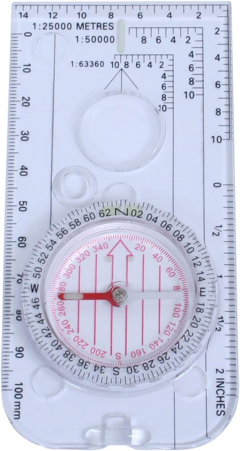 Mountain Warehouse Compass Map Mills - Measure Mills Navigation Compass, Degrees, Magnifier Lens, Luminous Needles, Romer Scales - Hiking Essential for Camping, Trekking One