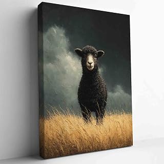 STRRAWYS Black Sheep Vintage Oil Painting Canvas Art French Country Decor Ideal for Living Room Gallery Wall or Thoughtful Gift for Any Occasion,16in x24 in-Ready to hang