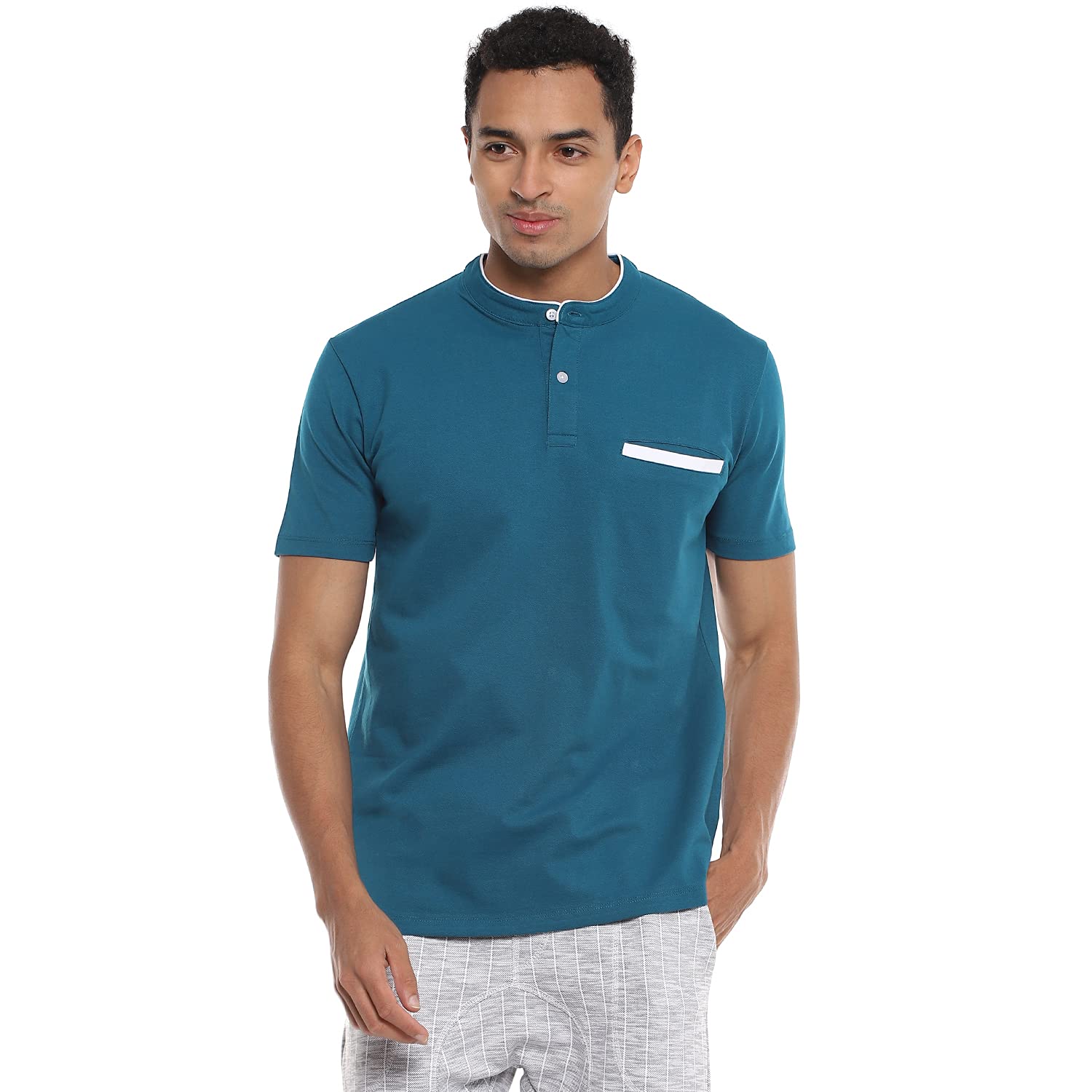 Campus Sutra Men Campus Sutra Men Solid Stylish Casual Henly Neck T-Shirt in neutral