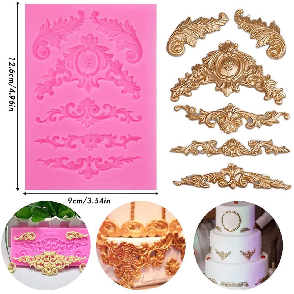 5 Pcs Baroque Fondant Molds Relief Flower Lace Mould Filigree Mold Candy Chocolate Molds for Cake Decoration Wedding Theme, DIY Cupcakes, Graduation Season, Polymer Clay Baking