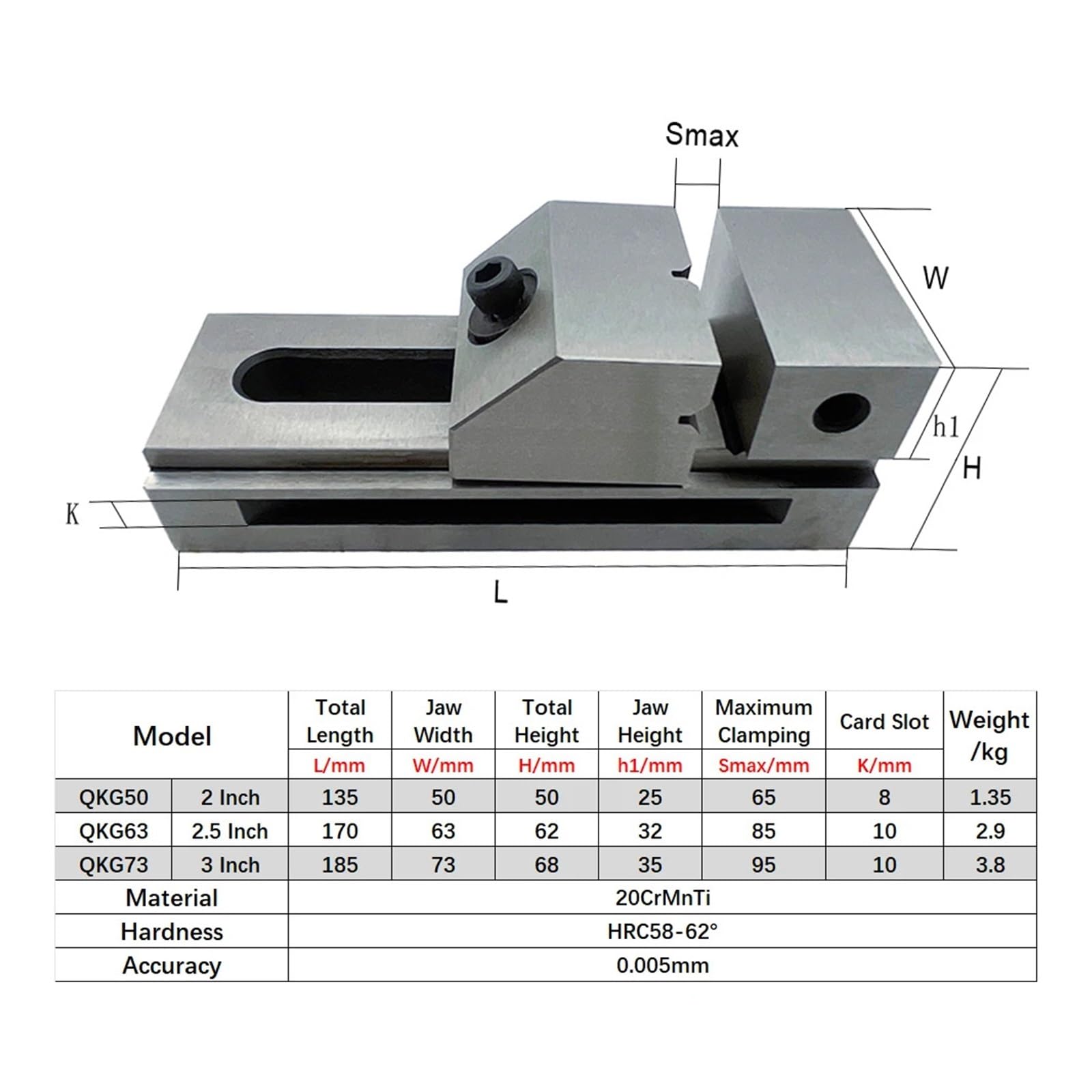 Werkzeugmaschinen-Schraubstock QKG50/QKG63/QKG73 2/2,5/3 Zoll Werkzeugschraubstock 0,005 mm Spannwerkzeug for CNC(QKG50(2 inch))