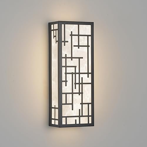Sconce26W - Luces de pared para exteriores, modernas, para exteriores, 24 pulgadas, pantalla de resina texturizada de mármol, impermeable, para