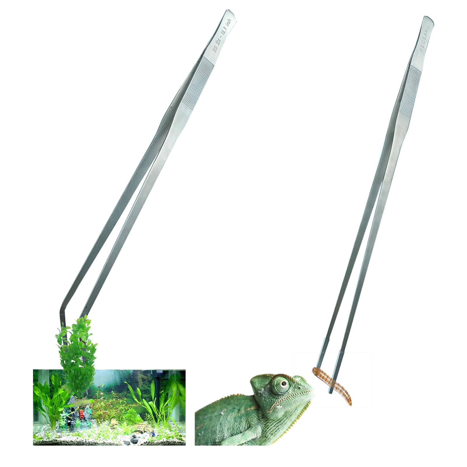 2 pinzas extralargas con punta de goma, pinzas de alimentación, 48.0 cm para acuario Fecsam de acero inoxidable, herramientas grandes para pecera, terrario, acuascaping, serpiente reptil