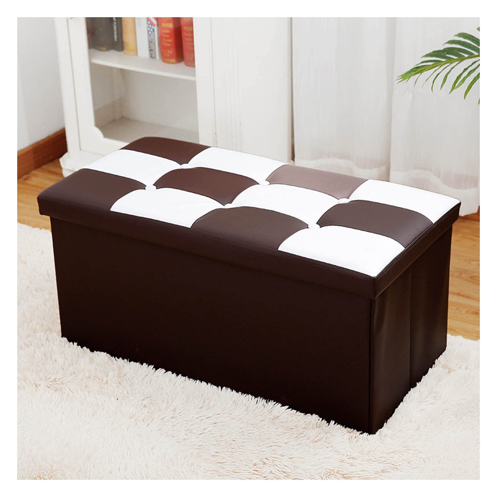 Pouf carré en cuir PU pour changer de chaussures confortablement dans l'entrée