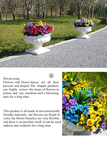 Qianyun 8 Bundles Artificial Flowers Outdoor Uv Resistant Artificial Pansies Faux Plastic Flower In Bulk Fake Outdoor Plants (12, Yellow/Blue/Purple) #TOP2