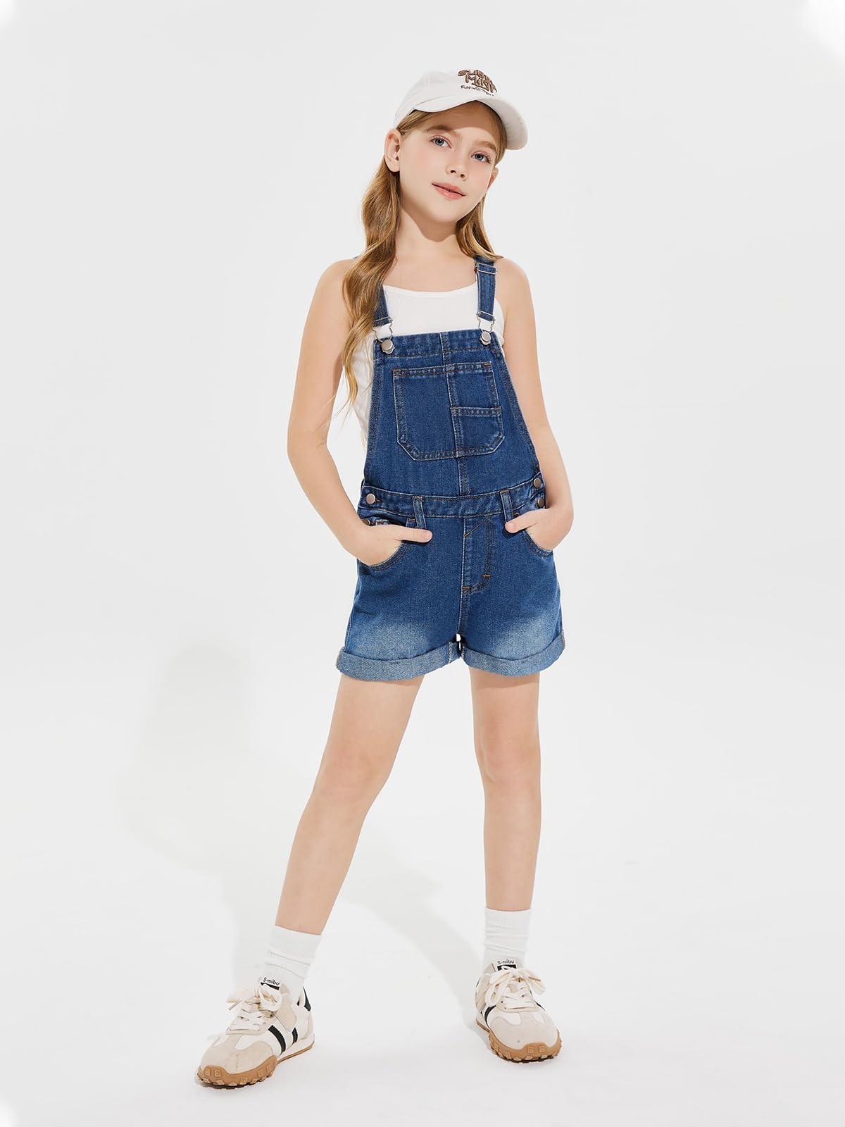 Haloumoning Salopette d'été sans manches en jean pour filles de 5 à 14 ans