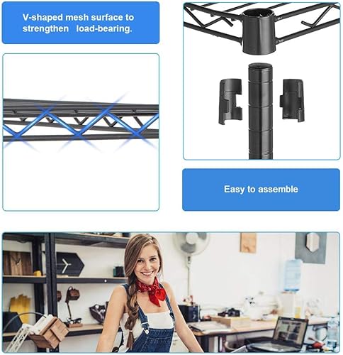Miniatura 5 de Estantería de alambre de 6 estantes, estantes de garaje, altura ajustable, resistente, organizador de acero rodante, unidades de almacenamiento de