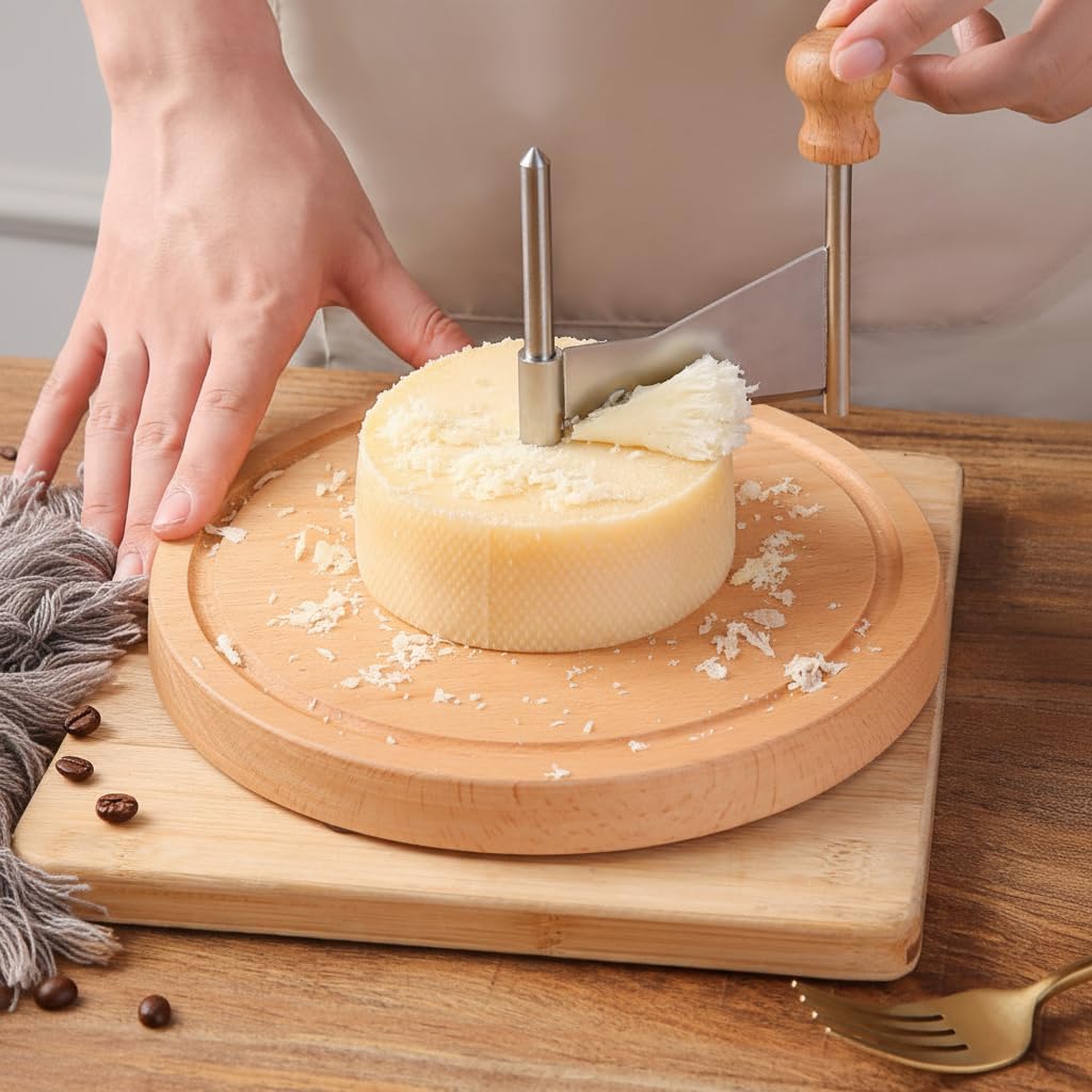 WALFRONT Cheese Wheel Curler, Beech Wood and Stainless Steel Spiral Cheese Shaver for Home, Restaurants, Cafes and Dessert Shops