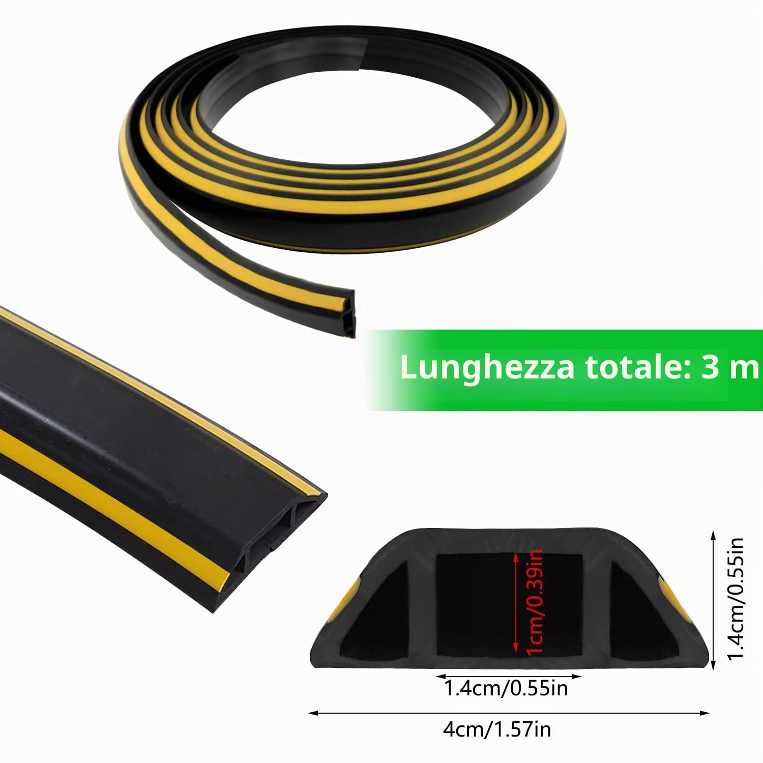 300 cm Canalina Passacavi Pavimento, Canalina Passacavi Calpestabile Esterno Adesiva, PVC Canalina Flessibile per Cavi, Semicerchio Canaletta per Cavi Elettrici per Casa, Officina, Magazzino, Concerto