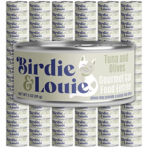 Birdie & Louie Tuna and Olives Wet Cat Food Gourmet Entrees, Flakes in Broth, 3 Oz (96 Cans)