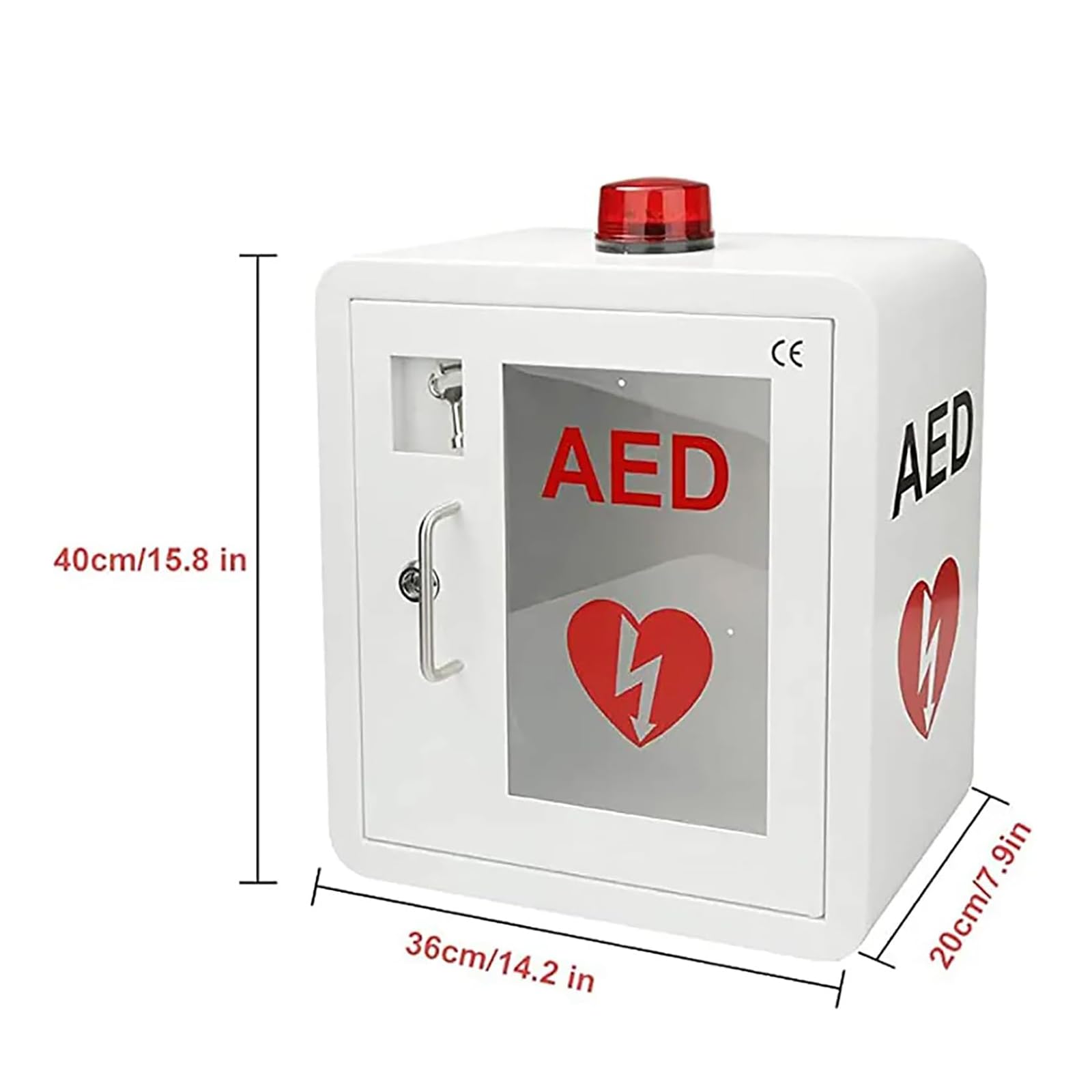 AED-Defibrillator-Aufbewahrungsschrank, wandmontierter Herz-Defibrillations-Alarmkasten aus Stahl mit Schlüssel/Alarm, passend für die meisten AED-Modelle, für Zuhause, Büro, Krankenpflege, Bus