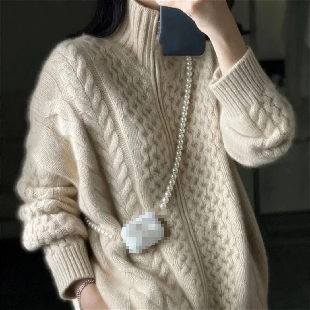Cardigan Tricoté en Cachemire À Col Roulé pour Femme, Pull en Laine Ample, Grande Taille, Haut De Veste