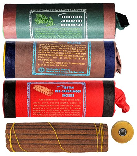 BUDDHAFIGUREN Juego de 3 varitas de incienso tibetano: Juniper - Sándalo rojo - Sándalo Cover