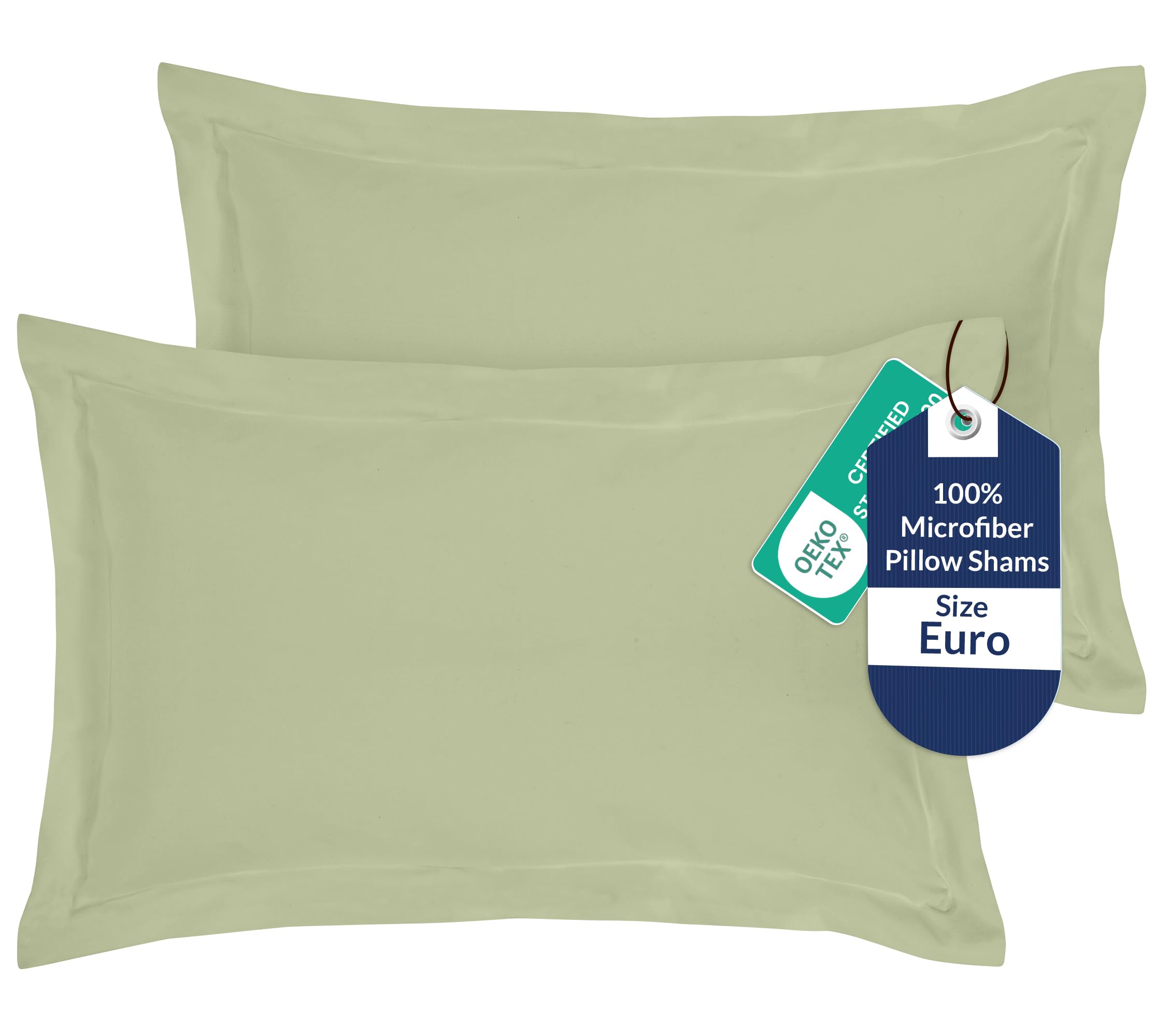 Royale Linens Microfiber Euro Size Pillow Shams Set of 2 - Sage Green Shams