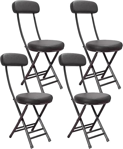 4 Pcs Folding Stool, Foldable Chairs for Outside, Folding Chairs with Cushion, Round Bar Stools for Picnic Garden Party Outdoor(B)