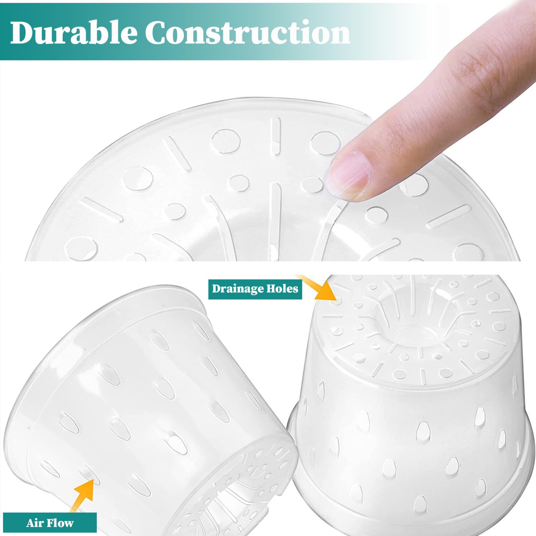 Pots à orchidées 6, 7 Pouces 10 Ensembles de jardinières à orchidées en Plastique Transparent avec Trous et soucoupes Pots de Plantes Transparents Fentes Respirantes pour, Plantes succulen