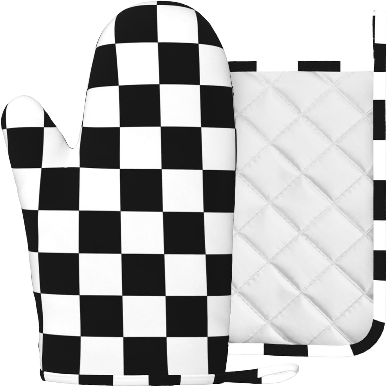 Checkerboard Oven Mitt and Pot Holder with Silicone Heat Resistant Kitchen for Cooking BBQ Baking Grilling Cooking Protection - Image 2
