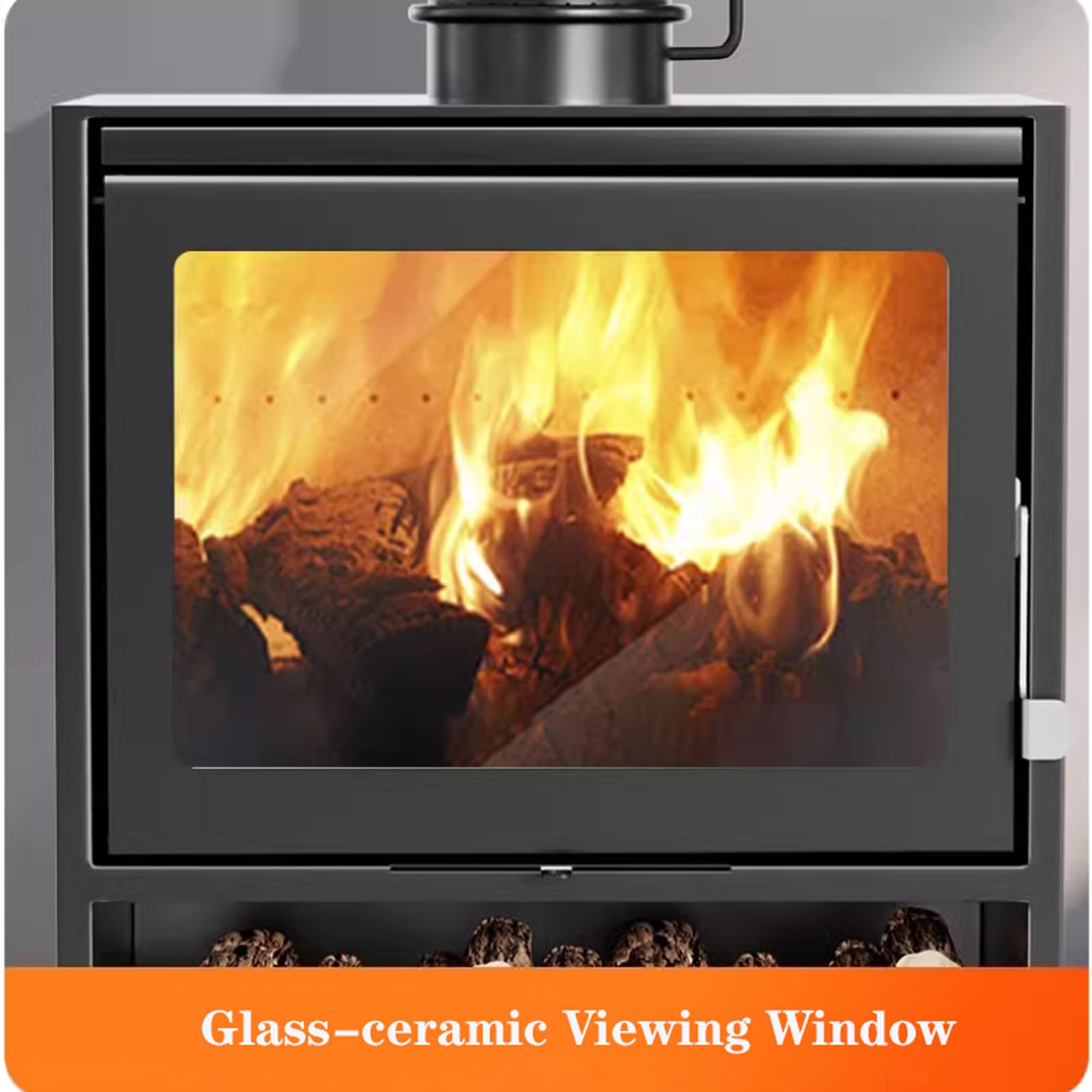 Poêle à Bois 15KW en Fonte Multi-combustibles éco-Conception 60 x 49 x 85 cm