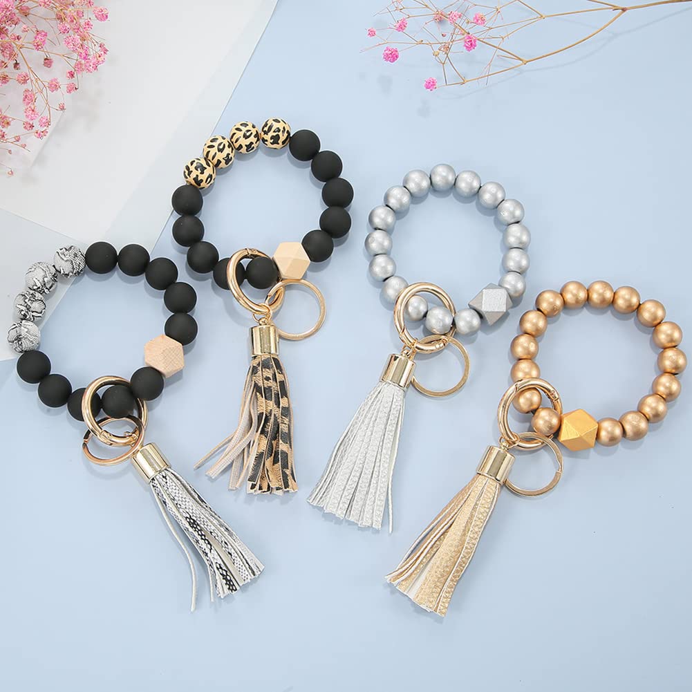1 Stück Schlüsselanhänger Armband Aus Silikonperlen, Grün – Mit Metallring, Für Damen, Als Geschenk