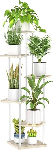 Soporte para plantas de 6 niveles alto para interiores, estante vertical de madera de metal grande para múltiples niveles, soporte para orquídeas