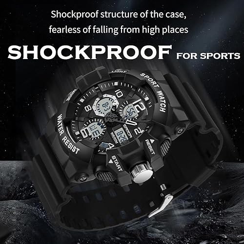 Miniatura 6 de Reloj deportivo para hombre, resistente al agua, reloj militar para hombre, reloj digital resistente con retroiluminación LED, alarma, cronómetro