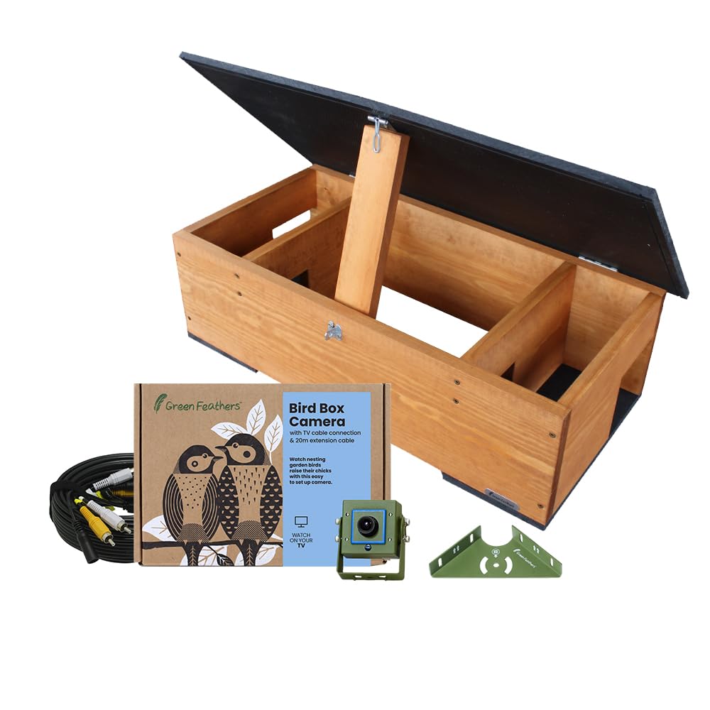 Green Feathers Deluxe Hedgehog House & Wired 700 TVL Outdoor Camera Kit, Includes Eco-Friendly Nest Box House and Extension Lead (Wired Camera & Hedgehog Feeder, UK Power Supply)