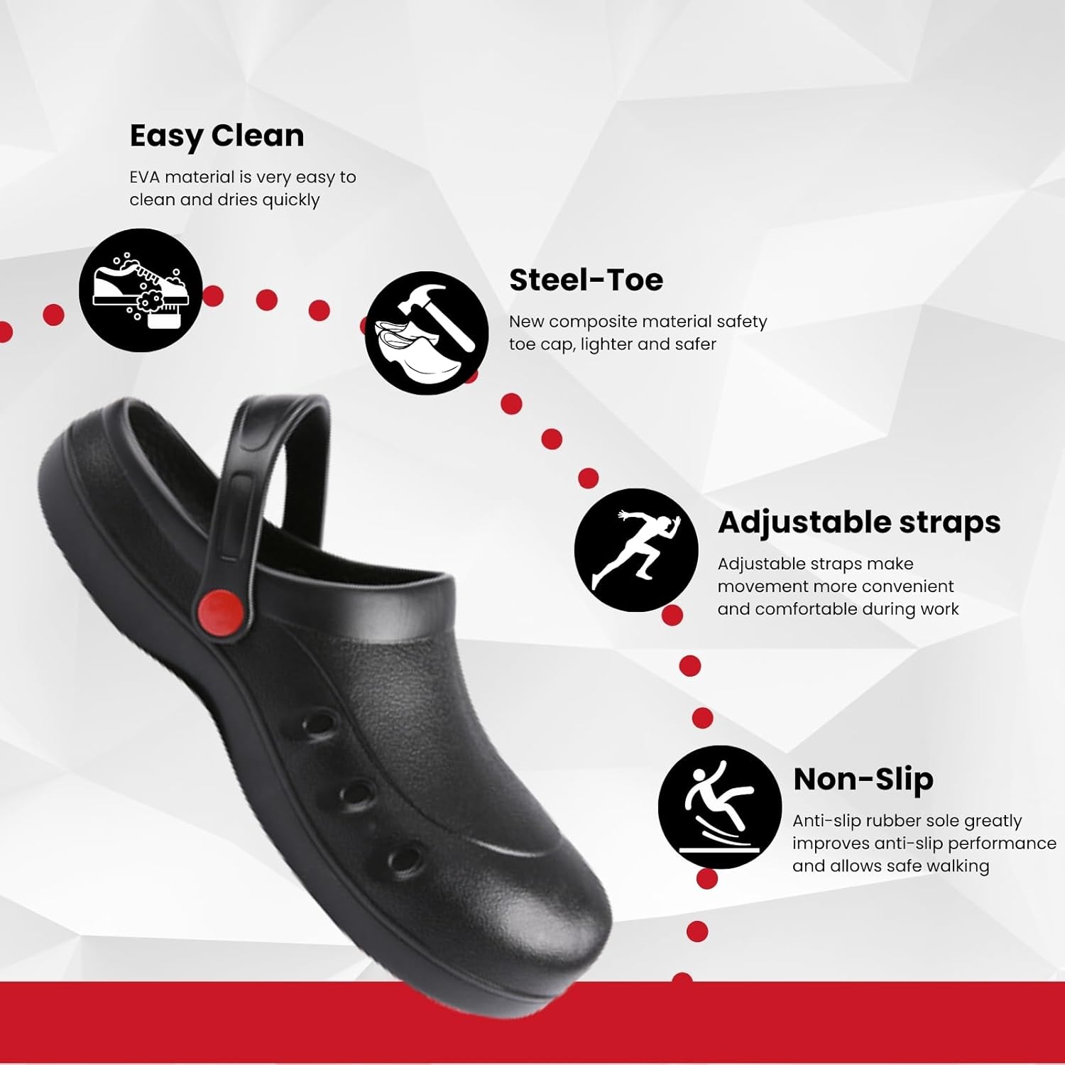 ihinzry Chef Clogs for Men and Women, Non-Slip Steel Toe Kitchen Shoes with Adjustable Heel Strap, Waterproof, Oilproof Safety Work Shoes for Restaurant, Hospital, and Food Service Jobs
