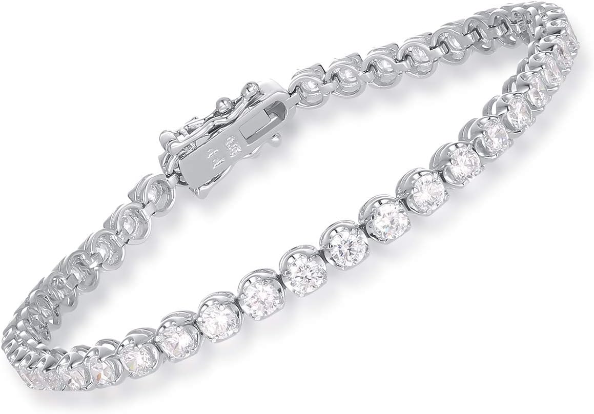 SHKA925 Sterling Silver plated Tennis bracelet Princess Round Cut Brilliant White 3mm CZ Crystals, 18K White Gold Plated Tennis Bracelets with Cubic Zirconia Stones