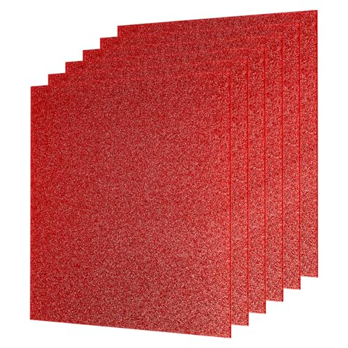 Image of MECCANIXITY 6Pcs Red Glitter Acrylic Sheets 1 /8 inch Thickness 8 inch x 8 inch Glossy PMMA Fluorescent Plastic Sheets Extruded Translucent Blanks for DIY Art Crafting Laser Cutting & Engraving