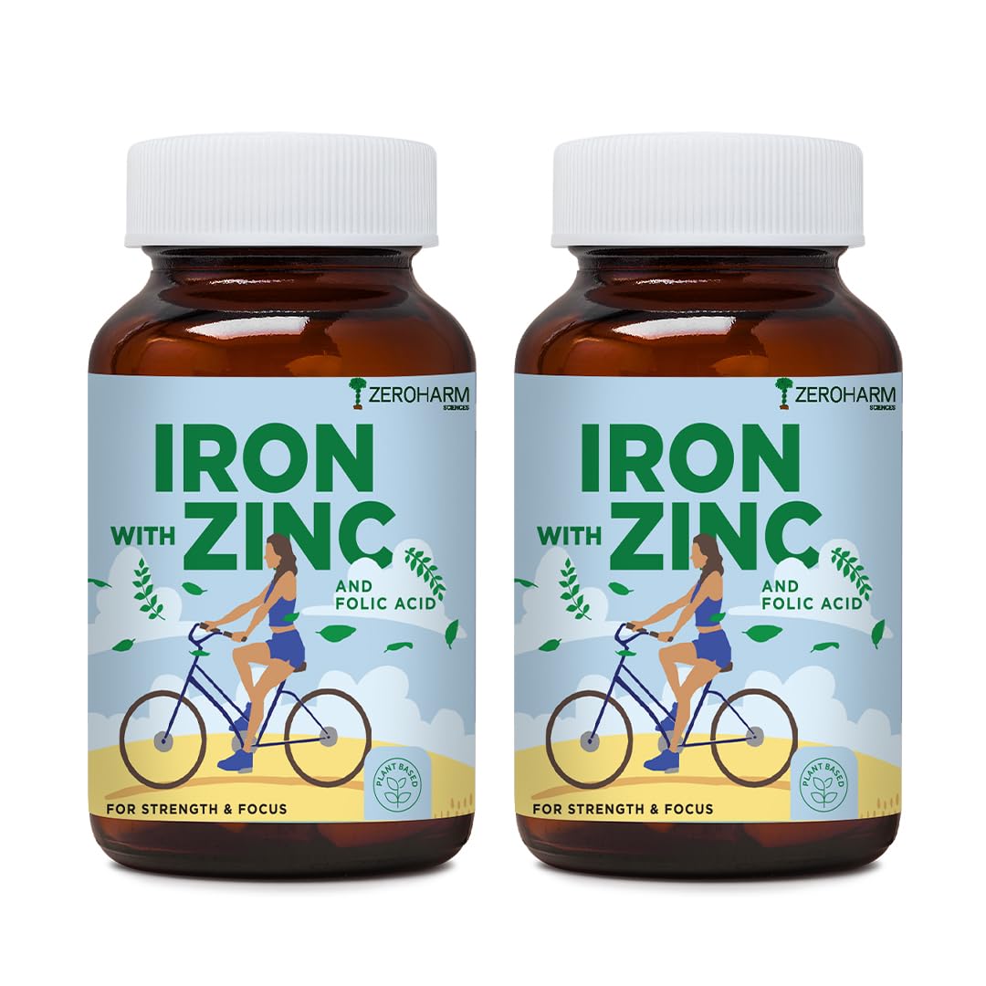 ZEROHARM Iron with Zinc & Folic Acid tablets | Plant based Iron Folic Zinc supplements | Boosts energy and strength| Enhances brain function. 120 Tablets-image-45