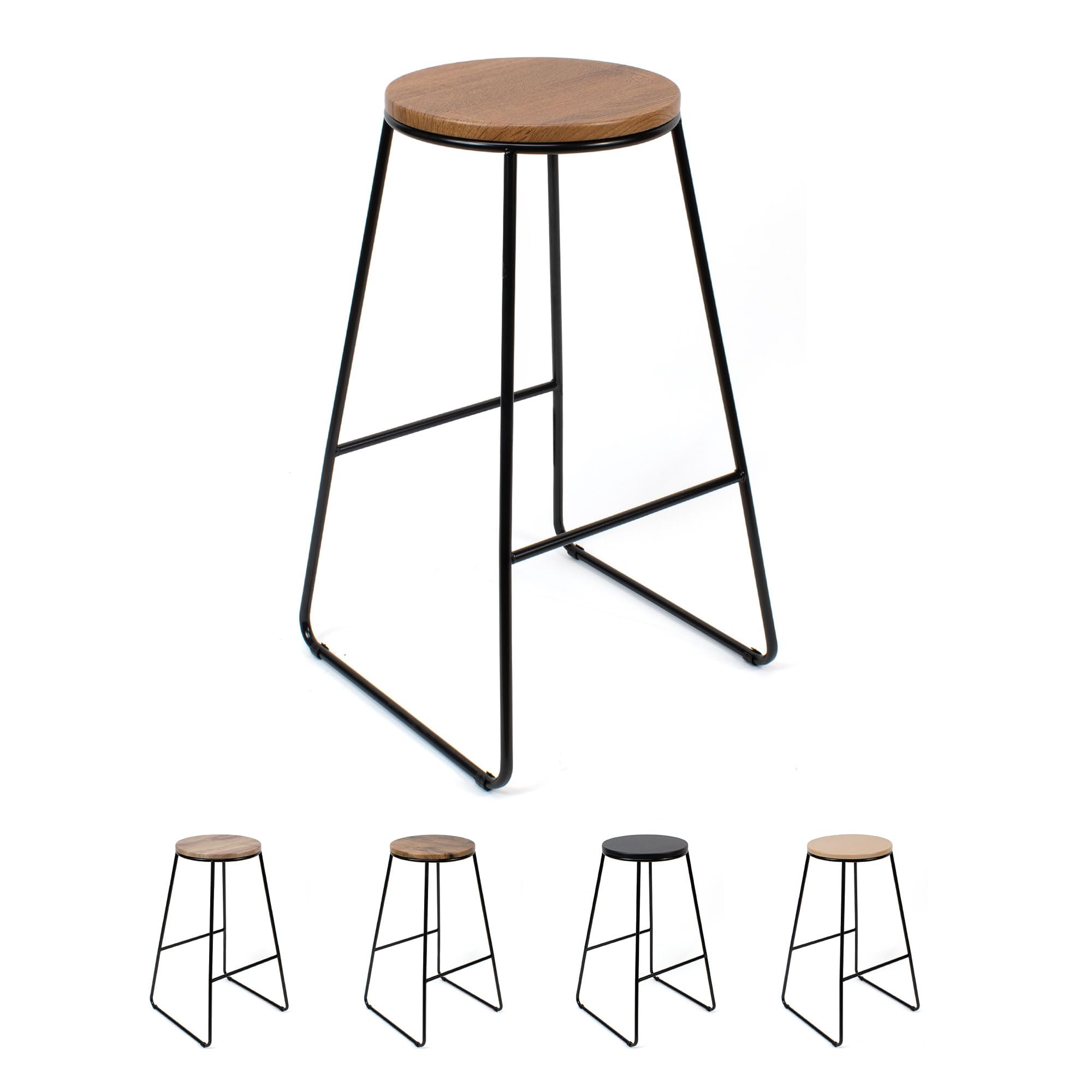 THE SECRET HOME - Taburete de Madera y Metal - Alto. 71 cm x Largo. 42 cm x Ancho. 42 cm - Color Madera Natural/Negro - Asiento Extra para el Hogar - Ideal para Cocina (Modelo 1)