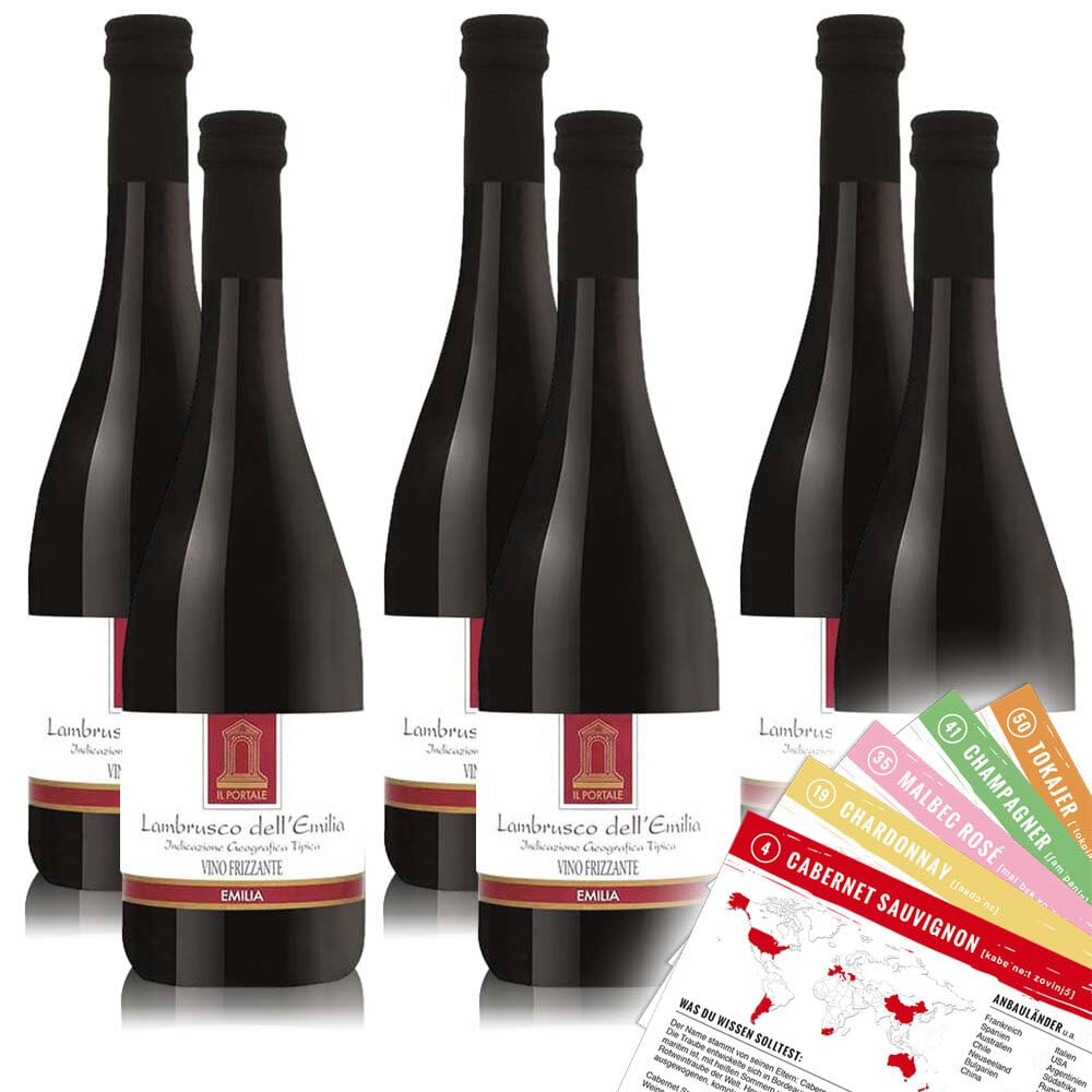 Il Portale Lambrusco dell'Emilia Rosso IGT, lieblich, sortenreines Weinpaket + VINOX Winecards (6x0,75l)