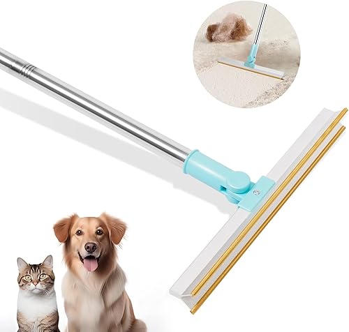NEJUATY Removedor de pelo de mascotas para alfombras, raspador de alfombras con mango telescópico ajustable de 55 pulgadas para eliminar el pelo de
