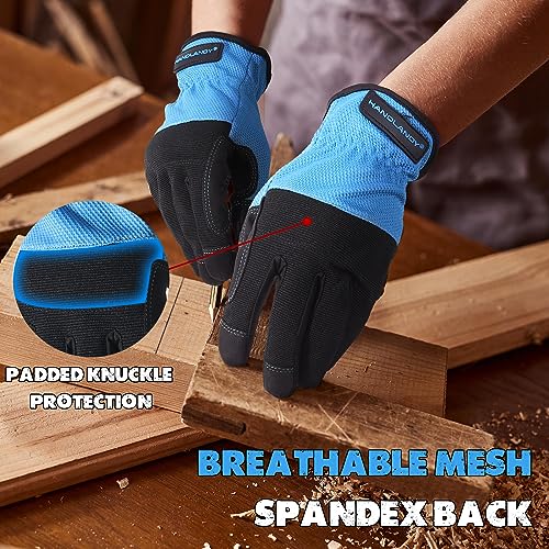 Image of HANDLANDY Mens Work Gloves, Flexible Utility Working Gloves, Touch Screen Outdoor Yard Gloves (Black-blue, Large (Pack of 1))