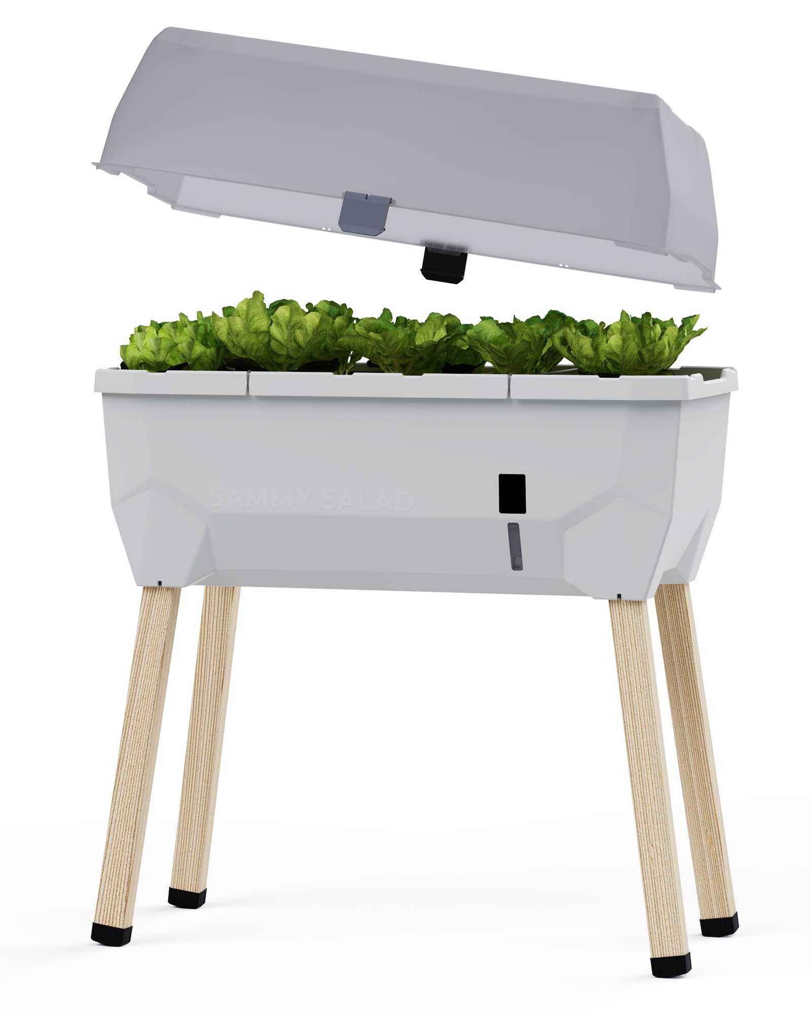 Gusta Garden Grey Sammy Salad Raised Garden Bed With Self Watering System – Elevated Planter Box For Balcony, Patio & Garden – Removable Lid, 15L Water Reservoir Tank & 40L Soil Capacity – Light
