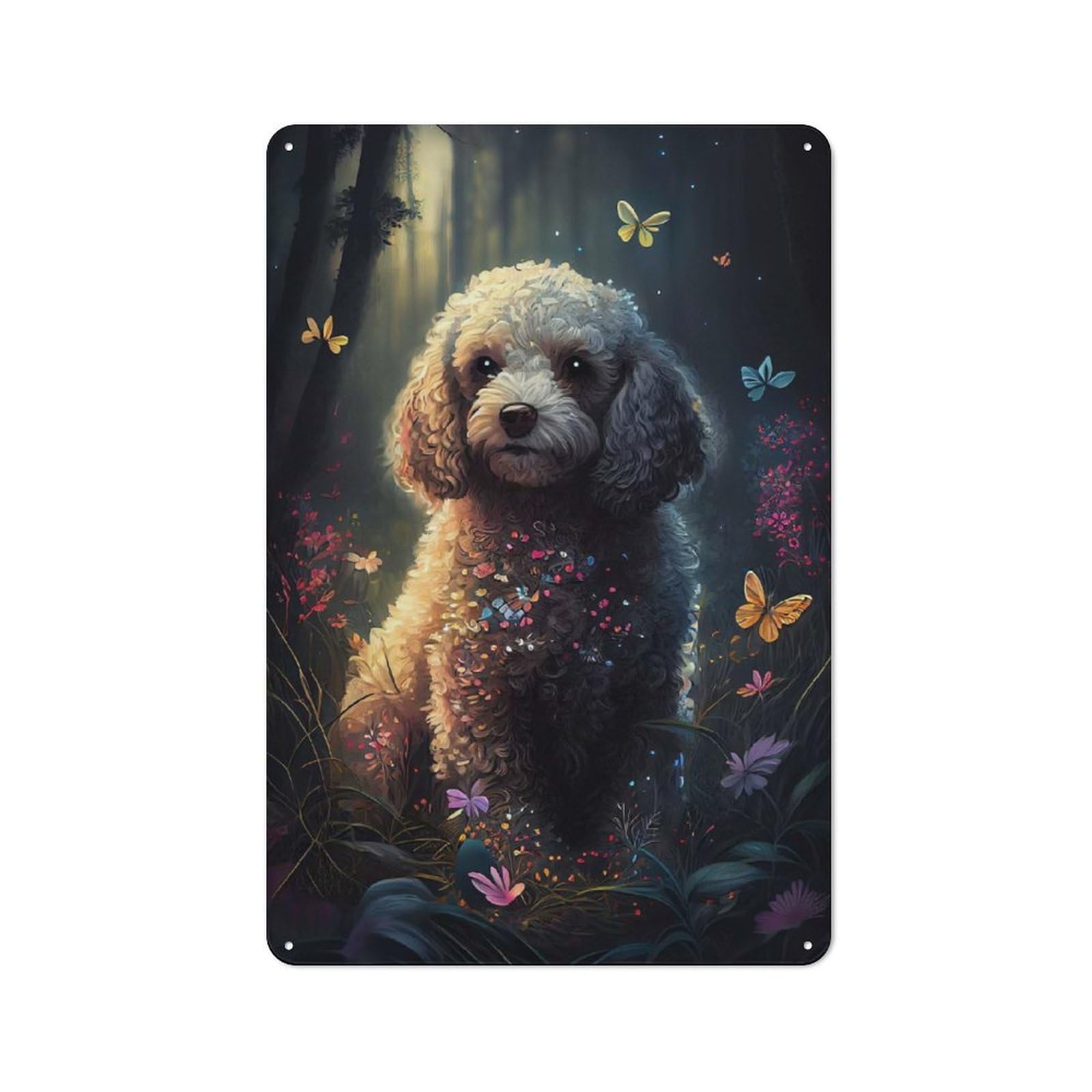 Junmoney Poodle Butterfly Printed Metal Sign 30X20cm For Café Or Restaurant, For Hospitality Interior Collectors