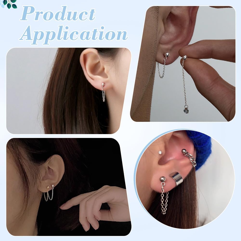 UNICRAFTALE 10 Pairs of Stainless Steel Ball Earrings with Chain Stud Beads Metal Ball Earrings with Stud Earrings for Women image 5